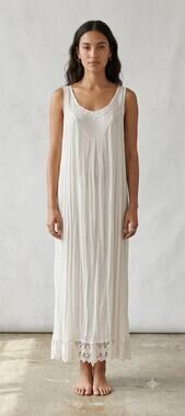 VTG Ethereal Vintage Sheer Ivory Lace Hem Pleated Slip L Fairycore Coquette